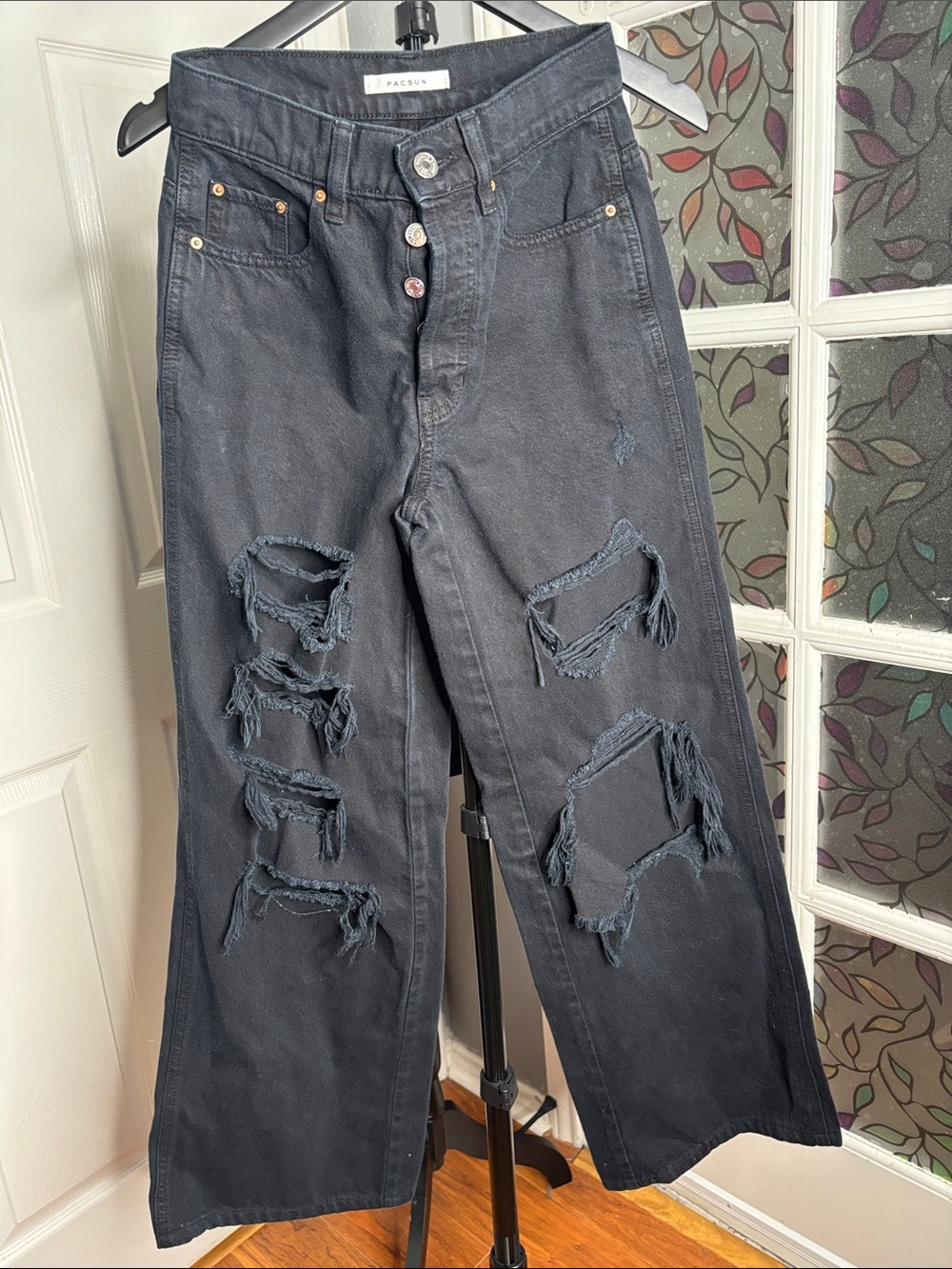 PacSun Black Distressed Wide-Leg Jeans